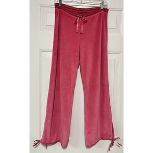 Nautica Women's Pink Vintage Velour Lounge Pants Size S Tie Hems Mesh Back Rare‎